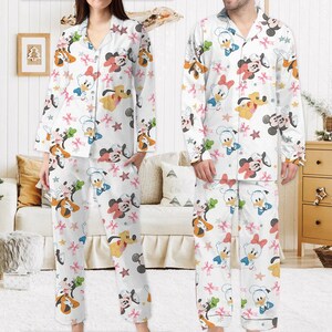 Mickey Minnie Donald Pluto Pajama Set, Disney Family Matching Outfits, Button Up Sleepwear, Disney Vacation Pjs, Birthday Gift for Her/Him