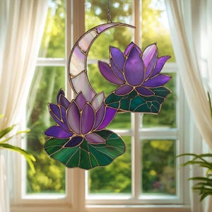 Lotus Moon Acrylic Suncatcher – Purple Lotus Flower Window Hanging, Zen Decor, Meditation Gift, Spiritual Home Ornament, Lotus Moon Gift