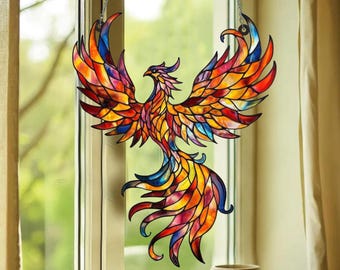 Phoenix window hanging, Firebird Acrylic Wall Window Hanging Art Decoration, Phoenix Indoor Outdoor Decor, Phoenix Lovers Gift