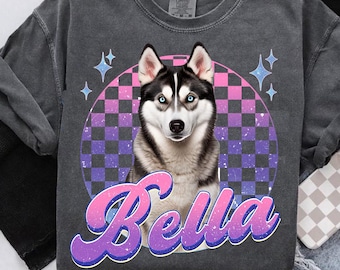 Camiseta vintage personalizada para animais de estimação, camiseta personalizada para cães, camiseta personalizada para cães, camiseta para donos de cães dos anos 90, camisetas para humanos, presente para ele