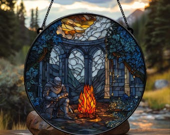 Dark Souls Stain Glass Suncatcher, Artorias the Abysswalker Acrylic Suncatcher, Elden Ring Suncatcher, Dark Souls Classic Bonfire Merch.