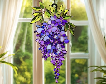 Acchiappasole in acrilico con glicine viola, decorazione floreale da appendere alla finestra, elegante acchiappasole con fiori viola, regalo per la decorazione rustica della casa da giardino