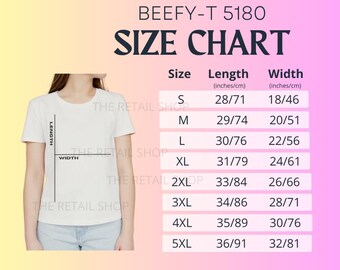Hanes Beefy-t 5180 Size Chart - Etsy