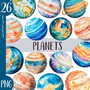Aquarelle planètes clipart - art cosmique PNG - illustration de la galaxie - graphique d'objet céleste, corps cosmique, art mural planète, terre, Saturne