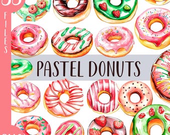Donas de acuarela: Imágenes PNG de dulces (35 archivos)