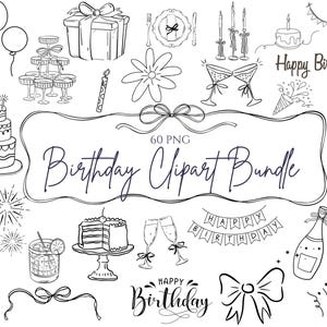 Clipart anniversaire dessinés à la main Illustrations d'anniversaire fantaisistes joyeux anniversaire Clipart fête d'anniversaire PNG Clipart pour cartes, invitations, panneaux