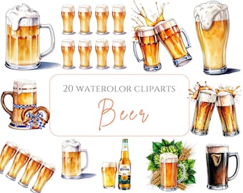 Beer Clipart Bundle Watercolor Beer PNG Lager, Dark Beer, Corona, Craft Beer Beer Mug png Beer Bottle png Pub clipart Bar png Oktoberfest
