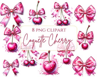 Cherry With Bow PNG Watercolor Cherry With Bow Clipart Cherry Bow png Coquette Clipart Cherry With Bow Clipart Pink Bow Clipart