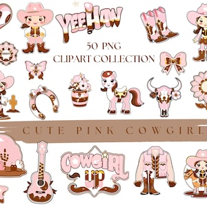 Cute Cowgirl Clipart Watercolor Pink Cowgirl Clipart Pink Cowgirl PNG Baby Girl Clipart Bundle Wild West Cowgirl Nursery Clipart kawaii png
