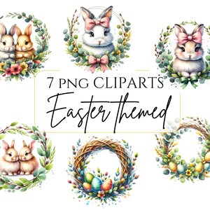 Easter Wreath Clipart PNG Watercolor Wreath Clipart Spring Flowers Colorful Easter Bunny PNG Flower Clipart Easter Illustration Easter Egg