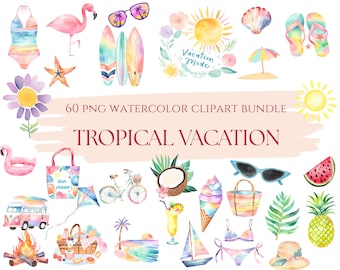Aquarell Sommer Strand Clipart Sommerferien PNG Reise Clipart 60 Aquarell Boho Sommer PNG Perfekt für Planer und Scrapbooking