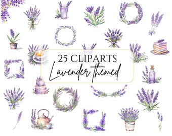 Watercolor Lavender Clipart Romantic Arrangement Watercolour Hand painted Clip art Provence Wedding invitation logo design digital png