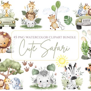 Simpatici animali da safari, animali della giungla, PNG, acquerello, clipart per bambini, clipart di compleanno, sublimazione, baby shower, clipart di animali da safari, png