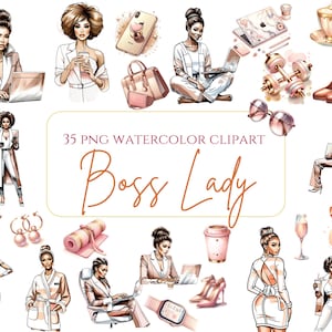 Black Boss Lady Bundle Boss Lady Clipart Black Women Clipart Planner Girl Clipart  Office Girl Clipart Black Afro Women png Office Panner