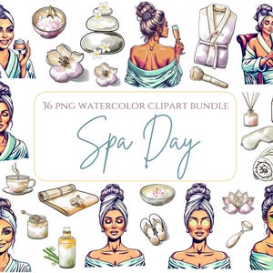 Clipart aquarelle spa journée de spa PNG Illustrations relaxantes pour une journée de spa Images de soins personnels et de détente Fille glamour Clipart de fille de bien-être, soins personnels png