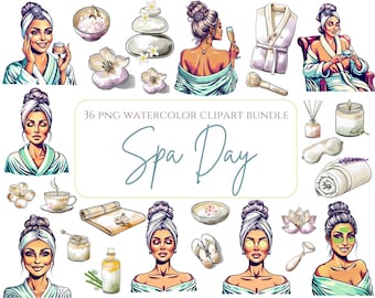 Watercolor Spa Clipart Spa Day PNG Relaxing Spa Day Illustrations Self-Care & Pampering Images Glam girl Wellness Girl Clipart Self Care png