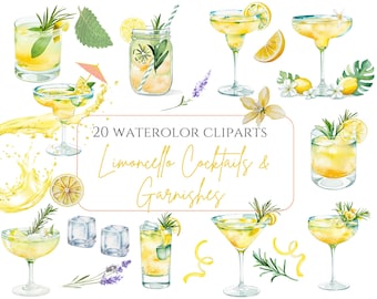 Limoncello Cocktail Watercolor Clipart Lemon Margarita Lemonade Spritz Signature Cocktails Signature Drink Citrus Mocktail Garnish Bar