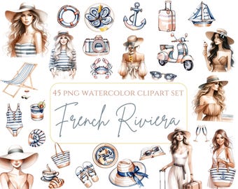 Watercolor Summer Chic Clipart Coastal Summer Bundle Mediterranean Beach Vacation Watercolor Beach PNG Nautical Boho Nautical Aesthetics png