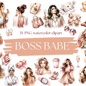 Clipart di ragazza capo PNG Adesivi digitali Clipart di donna capo Pacchetto di adesivi per donna d'affari Adesivi per pianificatore Ragazza capo Acquerello rosa Ragazza alla moda