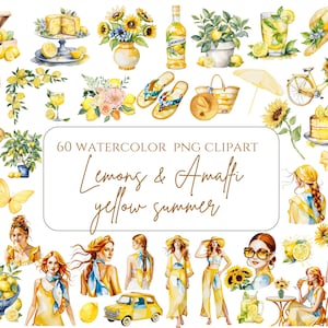 Watercolor Mediterranean Summer Clipart Mediterranean Lemons Watercolor Lemons Amalfi Summer Italian Summer png Amalfi Holiday Cute Lemon