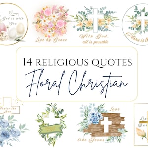 Clipart floreale religioso ad acquerello, citazioni sulla fede, clipart png, versetto biblico floreale, Dio, Gesù, PNG, citazione religiosa, adesivi digitali cristiani