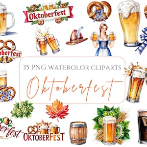 Oktoberfest Clipart Bundle Watercolor Beer PNG Lager, Dark Beer, Corona, Craft Beer Beer Mug png Pub clipart Oktoberfest decorations