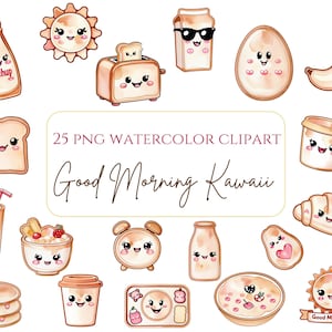 Kawaii Clipart Bundle PNG Cute Food Stickers Watercolor Kawaii Icons Breakfast Stickers Toast Eggs Pancake Kawaii planner Kawaii Coffee png