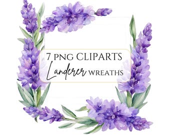 Paquete de imágenes prediseñadas PNG de corona de lavanda en acuarela púrpura