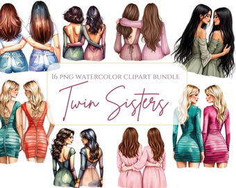 Hermanas gemelas Clipart Hermanas png Moda Chicas Regalo para Hermanas Hermanas del alma PNG Acuarela Amistad femenina Clipart Hermandad Clipart