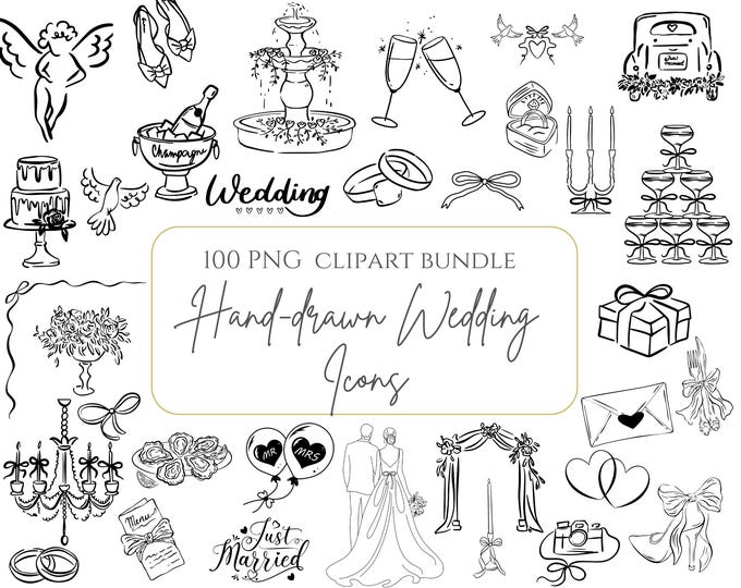 16 Hand Drawn Wedding Timeline Icons | SVG PNG JPG Files | Wedding Clip ...