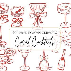 Coquetel Clipart Desenhado à Mão Coquetéis da Moda Ilustração de Coquetel de Assinatura Retro Caprichoso Bebida de Casamento Convite de Noiva Torre de Champanhe PNG