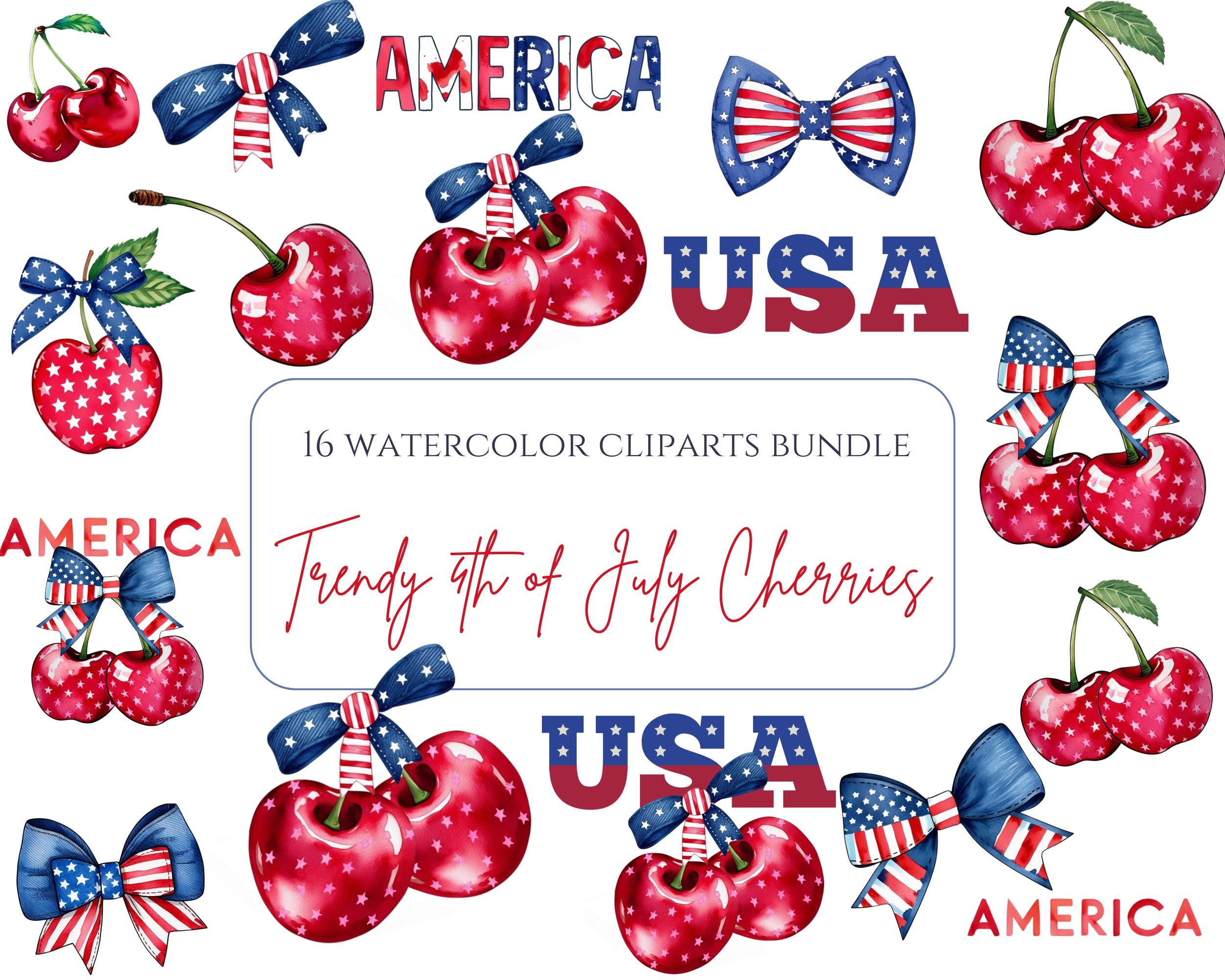 American Flag Patriotic Bow PNG – Retro 4th of July Coquette Cherry Bow ...