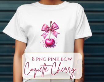 Cherry with Bow PNG Watercolor Cherry Bow Clipart Trendy Valentines Pink Bow Clipart png Coquette Clipart Bow png T-shirt Sublimation