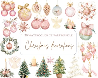 Adornos navideños en acuarela: Colección de imágenes prediseñadas navideñas en tonos pastel PNG
