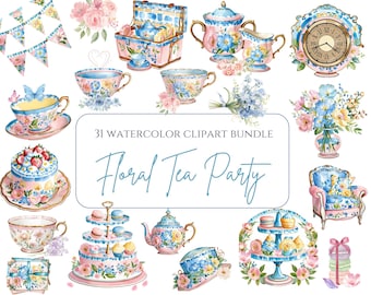Watercolor Vintage Floral Tea Time Clipart Pastel Tea Clipart Boho Tea Time art Flower Teacup Png Tea Cup Vintage Teapot Floral Tea Party