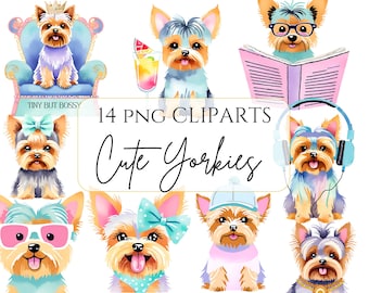 Clipart di Yorkshire Terrier Clipart di Yorkshire Terrier carino PNG Ritratto di cane divertente dipinto a mano Cani carini Regalo per mamma di Yorkie clipart per animali domestici