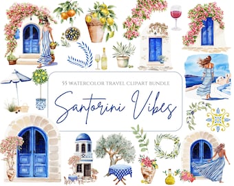 Imágenes prediseñadas de verano mediterráneo: limones y azulejos, Sicilia, Grecia, Italia, Amalfi, acuarela, ambiente mediterráneo, vacaciones en la costa de Santorini