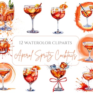 Aperol Spritz PNG Aquarelle Aperol Orange Bow PNG Aperol Spritz Cocktail PNG Spritz tendance Boisson estivale Png Cocktail aquarelle