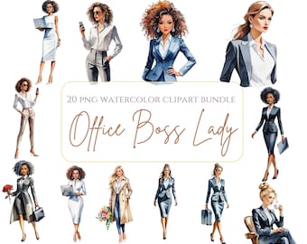 Clipart de jefa de oficina moderna, chica jefa, paquete de chica jefa, moda femenina, chicas de oficina, jefa negra, planificador digital de sublimación