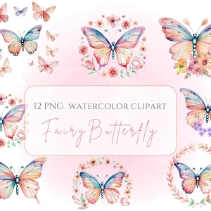 Aquarelle papillons Clipart Watercolo papillon PNG pastel fantaisie papillon dessinés à la main éléments bohèmes printemps Clipart mariage, scrapbooking