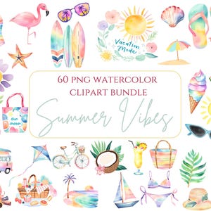 Retro Summer Bundle Summer Sublimation Designs Tropical Vacation PNG Watercolor Beach Travel Summer Vibes Digital Stickers Summer Beach png