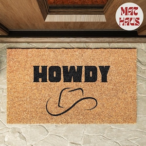 Howdy Cowboy Hat | Personalized Coir Doormat | Housewarming Gift | Natural Coir | Front Door Welcome Mat | Porch Gift Idea | Cowboy Gift