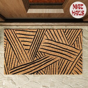 Modern Minimalist Lines Doormat | Housewarming Gift | Natural Coir Doormat | Porch Gift | Wedding Gift | Funny Doormat | Home Gift
