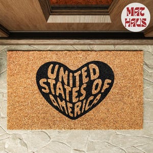 USA Herz Fußmatte | Personalisierte Kokos Fußmatte | Einweihungsparty Geschenk | Haustür Willkommen Matte | Geschenk für Sie | Hochzeitsgeschenk | Natürliche Kokosfaser