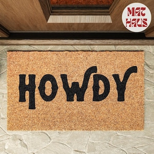 Howdy | Personalized Coir Doormat | Housewarming Gift | Natural Coir | Front Door Welcome Mat | Porch Gift Idea | Cowboy Gift