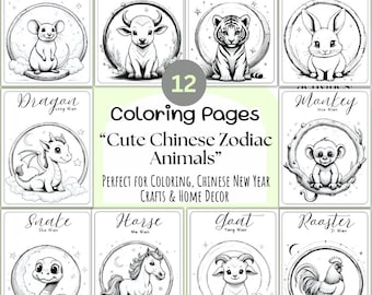 Chinese Zodiac Animals Coloring Pages | Kawaii PDF (Digital Download)