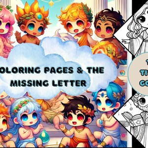 12 páginas para colorear de dioses titanes / La letra que falta / Arte de mitología griega imprimible para todas las edades / Descarga digital instantánea