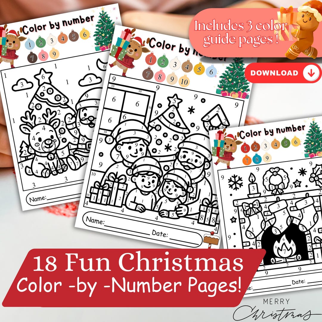 Christmas Color by Number Worksheets for Kids | Fun Holiday Coloring ...