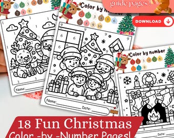 Feuilles d'exercices couleur par numéro de Noël pour enfants | Coloriages de vacances amusants