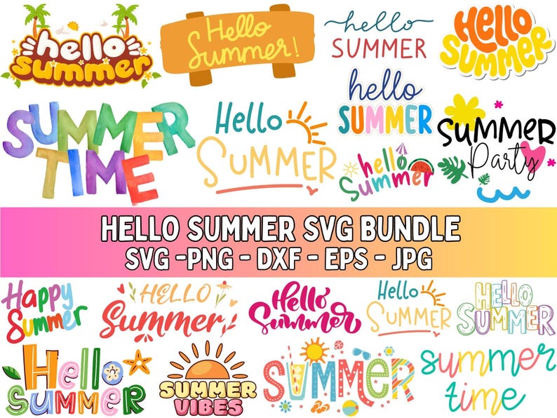 Hello Summer SVG Bundle, Watermelon, Beach, Shirt Designs (digital ...